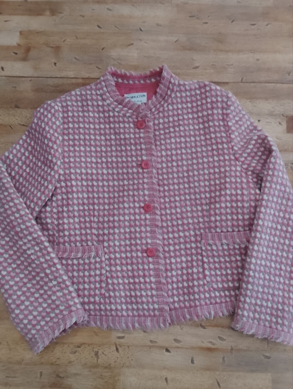 Pendleton Pink and White Wool/Lamb Button Preppy Academia Jacket Sz. 14